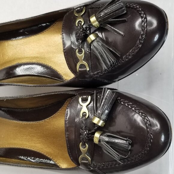 Circa Joan and David Brown Heels Pumps Academia Office Career Tassel Leather 8M - Picture 8 of 15